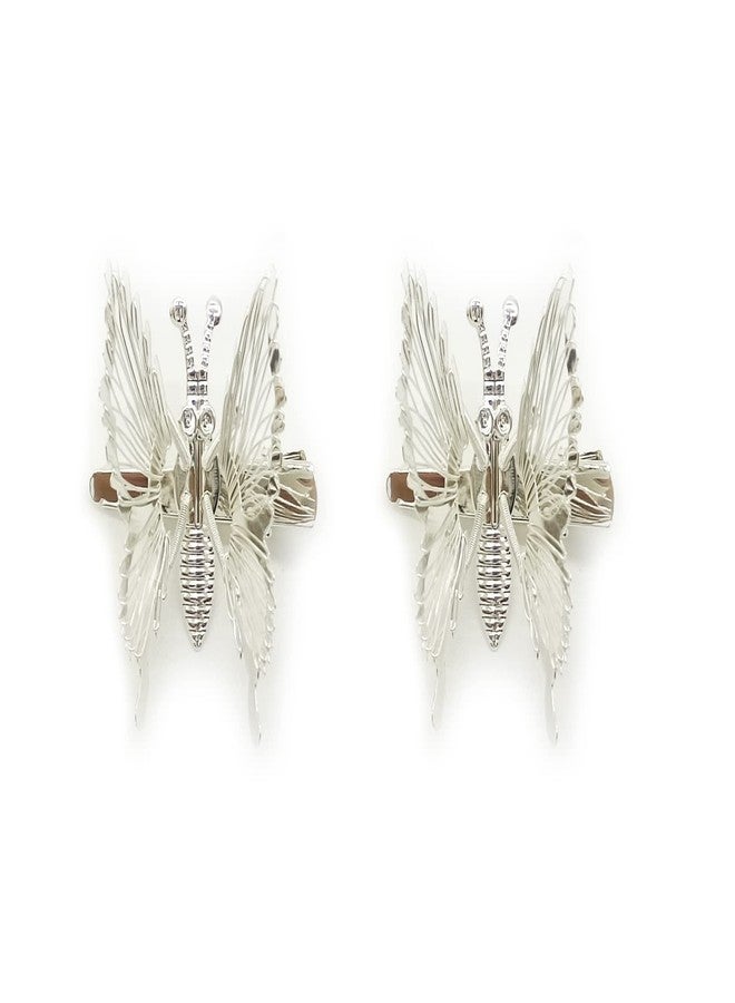 Cafurty 2PCS Silver Butterfly Hair Clips Moving Wings, Butterfly Clips Moving Wings, Hair Clips - Silver - Image 1