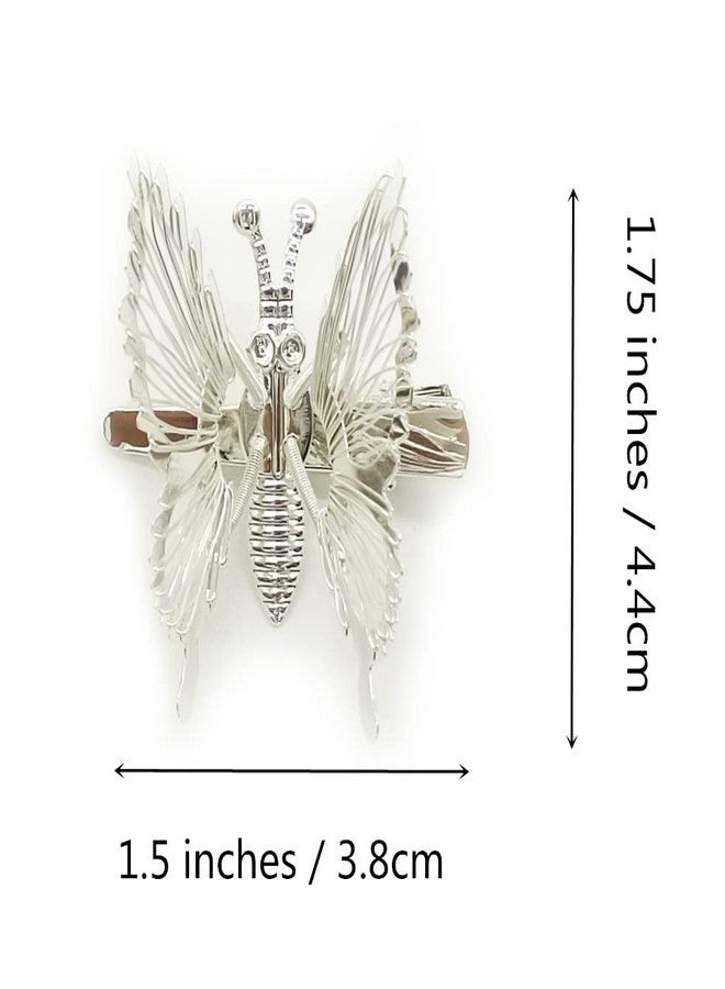 Cafurty 2PCS Silver Butterfly Hair Clips Moving Wings, Butterfly Clips Moving Wings, Hair Clips - Silver - Image 2