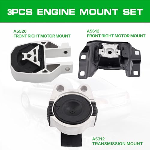 loongrie Engine Motor and Transmission Mount Kit Compatible with 2012 2013 2014 2015 2016 2017 2018 Focus L4 2.0L OE 5S4Z6038AA CV6Z6068A AV6Z6068A 5S4Z6038BA 5S4Z6038BB 5S4Z6038CA A5312 A5520 A5612 Set of 3 - Image 2