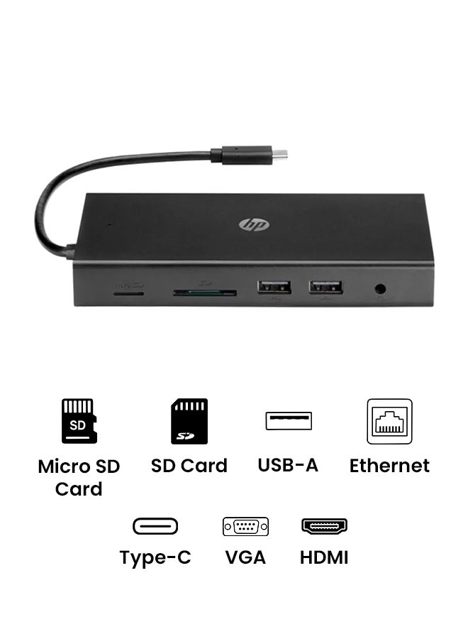 HP 11-In-1 Travel USB-C Multi Port Hub Black - Image 2