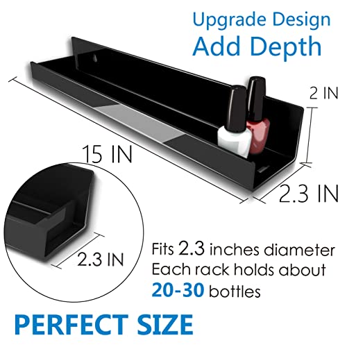 RORKIM 4 Pack 15 Inch Black Acrylic Shelves, Black Kids Floating Bookshelf for Kids Room, Modern Nail Polish Rack Sunglasses Essential Oil Picture Ledge Display Toy Storage Wall Shelf - Image 3