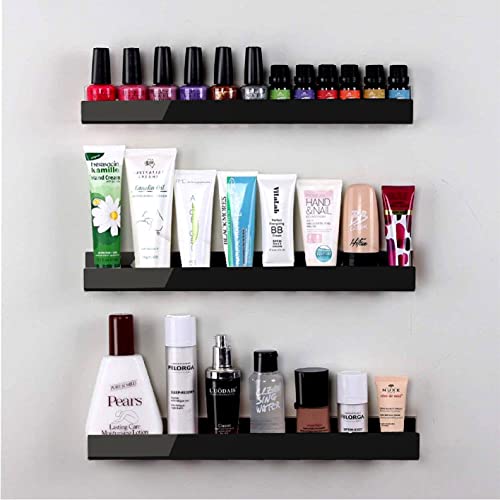 RORKIM 4 Pack 15 Inch Black Acrylic Shelves, Black Kids Floating Bookshelf for Kids Room, Modern Nail Polish Rack Sunglasses Essential Oil Picture Ledge Display Toy Storage Wall Shelf - Image 5