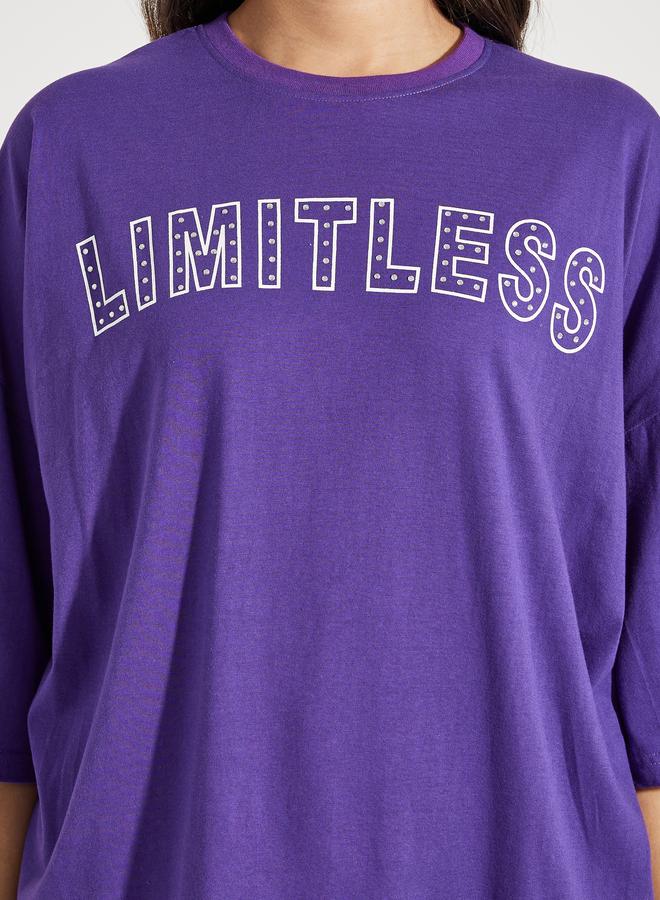 Styli Styli Oversized Dropped Shoulder Limitless Rhinestone Slogan T-Shirt  - Image 4