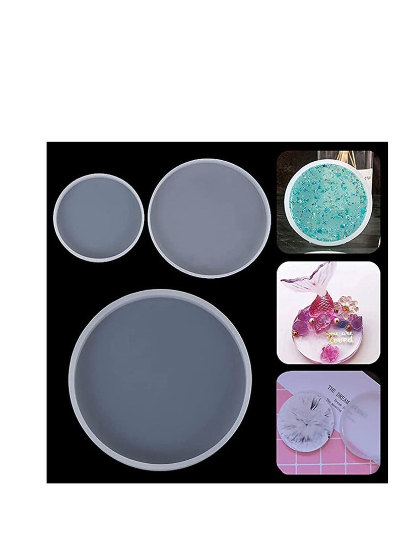 SYOSI 3Pcs Round Tray Coaster Epoxy Resin Mold Cup Mat Mug Pad Crafts, Silicone Mould Resin Tray Mold DIY Coaster Silicone Mold Resin Casting Molds Crystal Epoxy Mold - Image 4