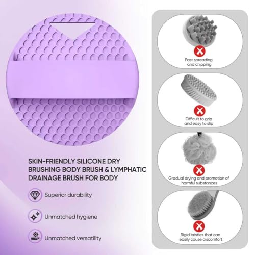 XCRUCC Silicone Body Scrubber - Anti Zinc for Shower- Silicone Loofah with Stiff and Soft Bristles,Relieve the Body Fatigue,Lymphatic Drainage,Blood Circulation - Purple - Image 5