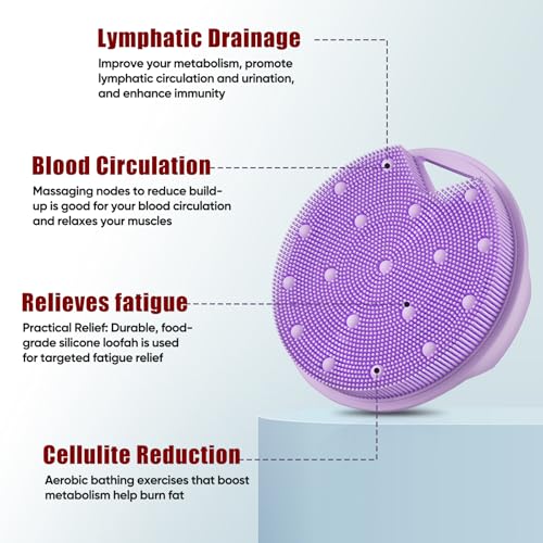 XCRUCC Silicone Body Scrubber - Anti Zinc for Shower- Silicone Loofah with Stiff and Soft Bristles,Relieve the Body Fatigue,Lymphatic Drainage,Blood Circulation - Purple - Image 2
