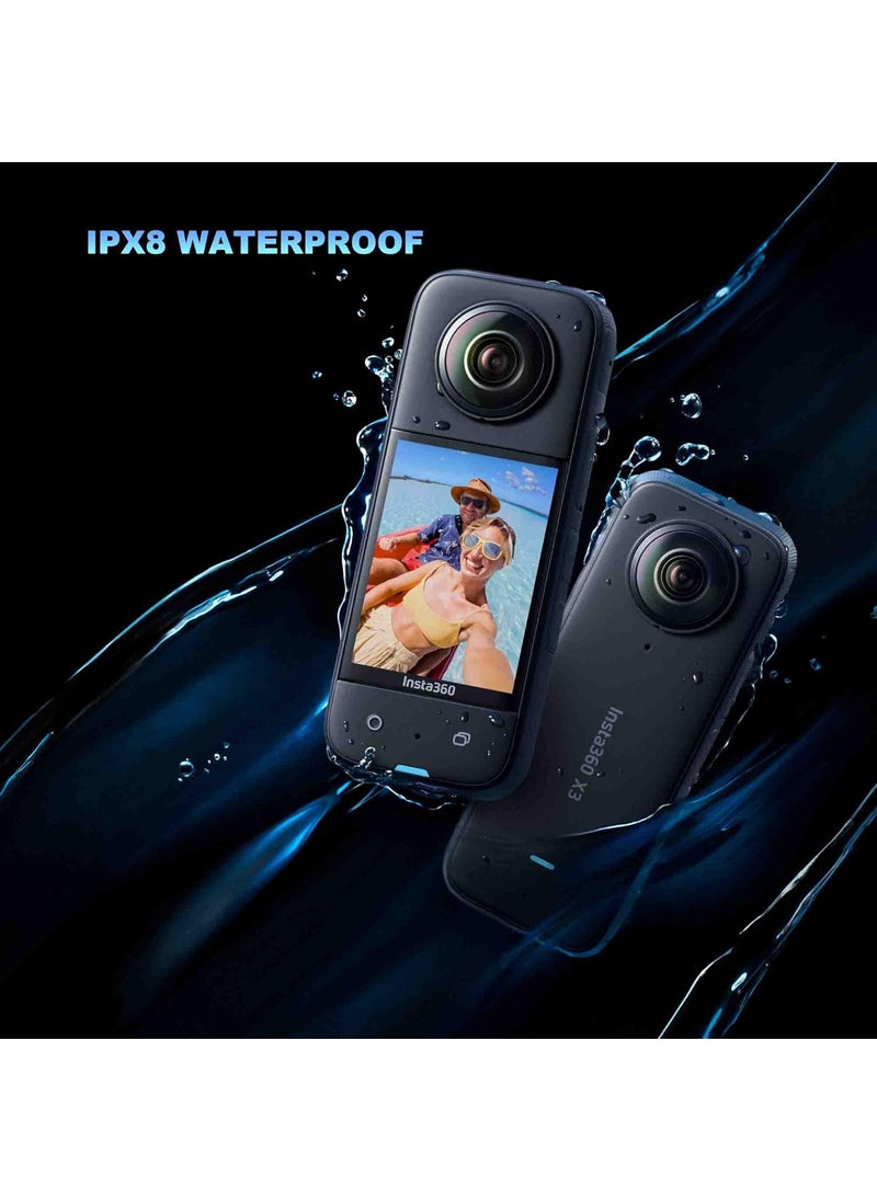 Insta360 Insta360 X3 Basic Bundle Waterproof 360 Action Camera with 12 48MP Sensors 57K 360 HDR Video 72MP 360 Photo 60fps Me Mode 229 Touchscreen AI Editing Bundle Includes Selfie Stick128GB  - Image 4