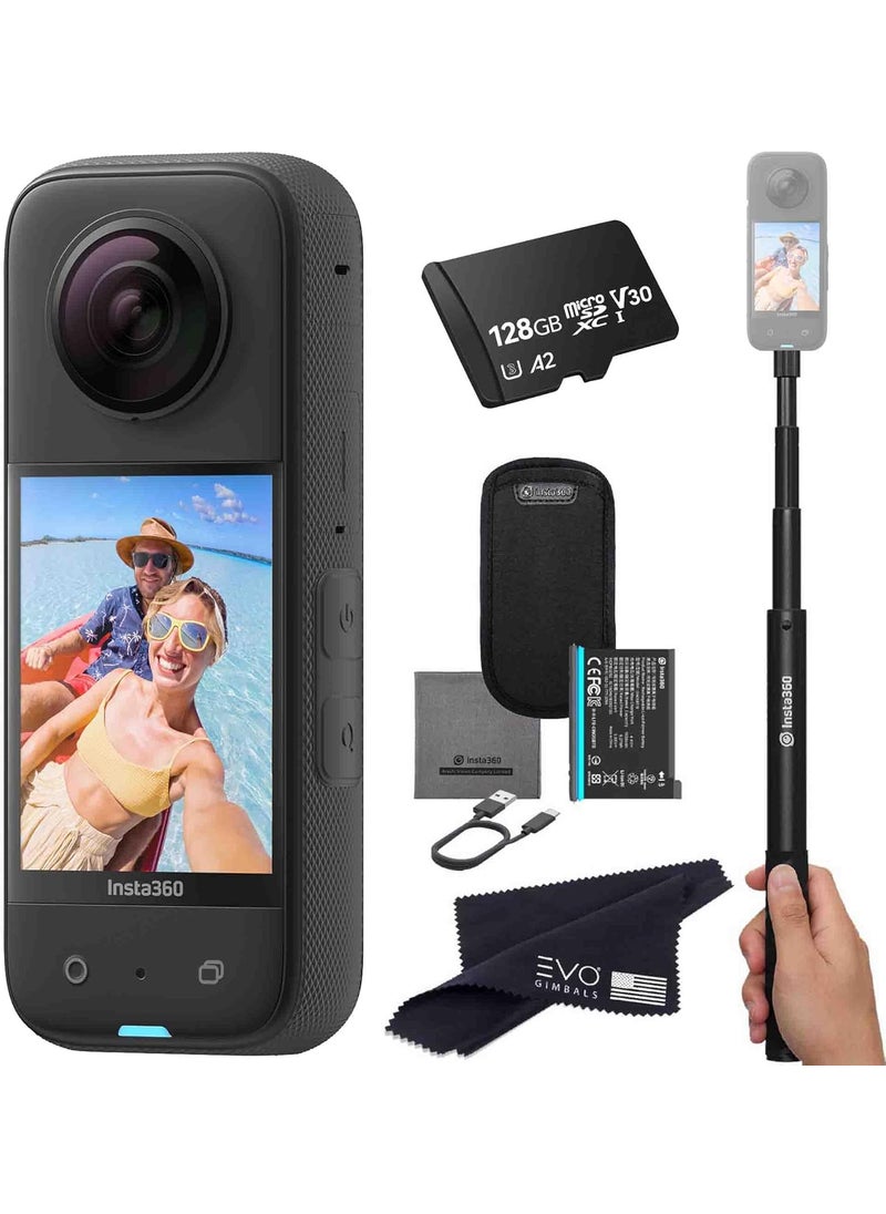 Insta360 Insta360 X3 Basic Bundle Waterproof 360 Action Camera with 12 48MP Sensors 57K 360 HDR Video 72MP 360 Photo 60fps Me Mode 229 Touchscreen AI Editing Bundle Includes Selfie Stick128GB  - Image 1