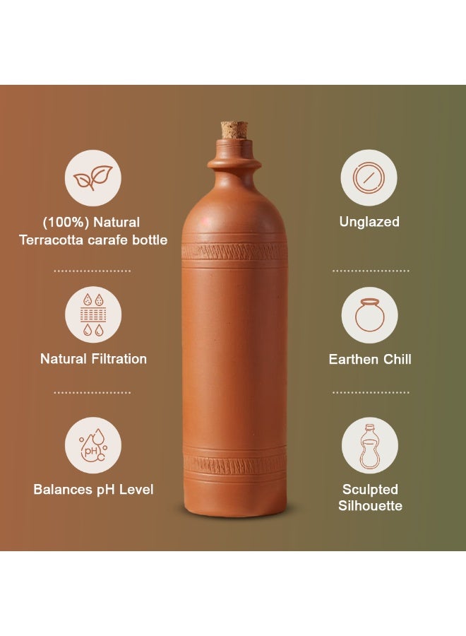 ارك زجاجة ماء مصنوعة يدويًا من الطين المحروق من ARK مع سدادة من الفلين | تبريد طبيعي | صديقة للبيئة | فخار قابل لإعادة الاستخدام للطاولة والمكتب والهدايا | 1 لتر - Image 4