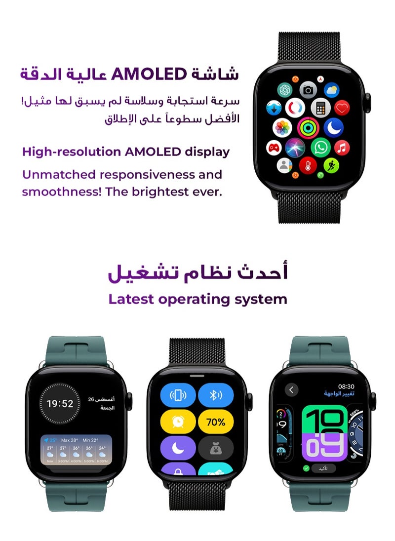 Urjwan - Smartwatch 10th Gen – Black, 46mm | AMOLED Ultra-Clear Display, Photo Display Feature, Exclusive App, “Remember You” instance messaging, Slimmer Design with Reduced Bezels, New Colors with Extra Strap, Call & Notification Support. - Image 1