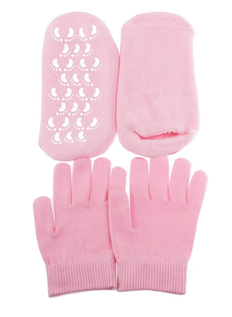 Generic Moisturizing and Nourishing Spa Gel Gloves and Socks Set: The ultimate solution for extra care for cracked feet and hands from "Tanais" in a soft pink color. - Image 1