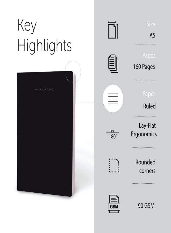 فيكطر نوطس دفتر ملاحظات فاكتور A5: 90 غرام/متر مربع | مسطر | 160 صفحة (أسود) - Image 2