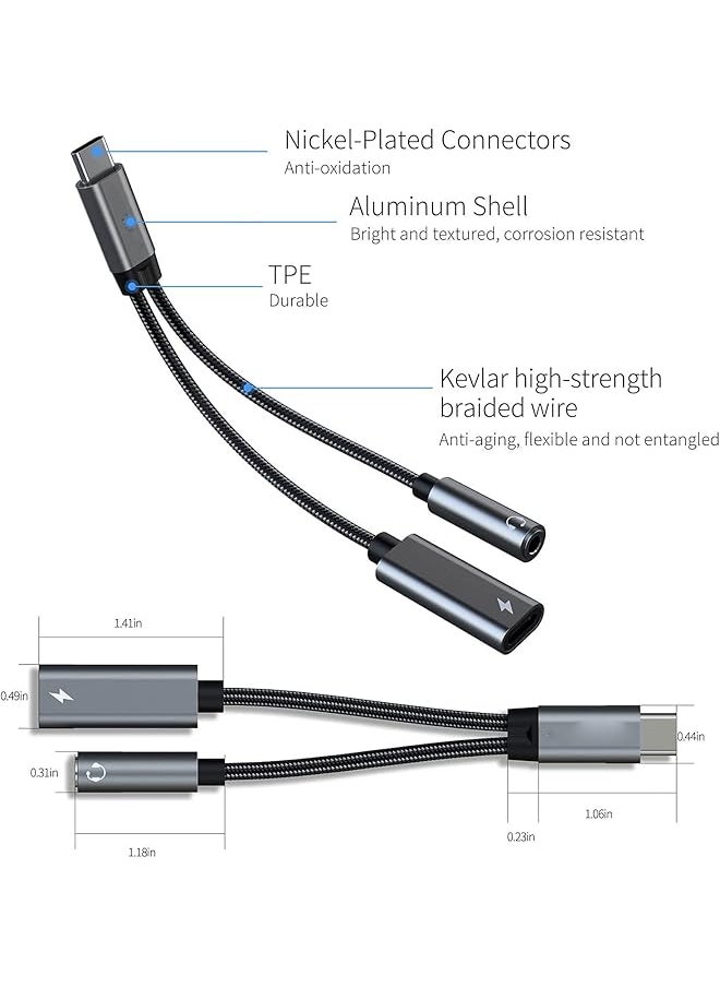 erorex - Usb C To 3.5Mm Headphone And Charger Adapter 2 In 1 Usb C Pd 3.0 Charging Port To Aux Audio Jack And Fast Charging Dongle Cable Cord Compatible With Samsung S21 S20 S20+ Ultra Google Pixel 4 3 - Image 1