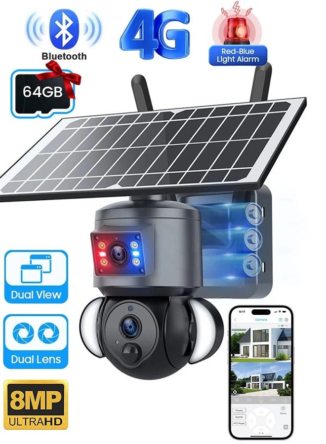 SUPER 5 4K 8MP Solar Camera 4G Sim Card Outdoor Dual Lens IP Camera PIR Color Night Vision IP66 CCTV Camera - Image 1
