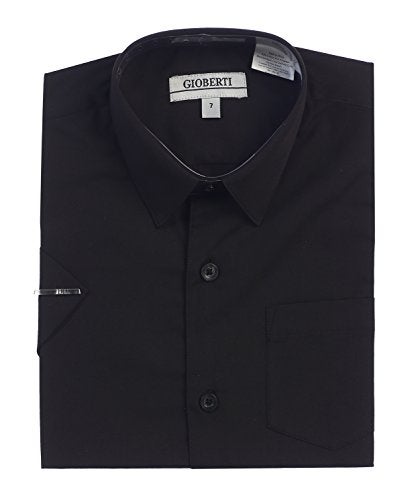 Gioberti Boy's Short Sleeve Solid Dress Shirt, Black, 12 - Image 5