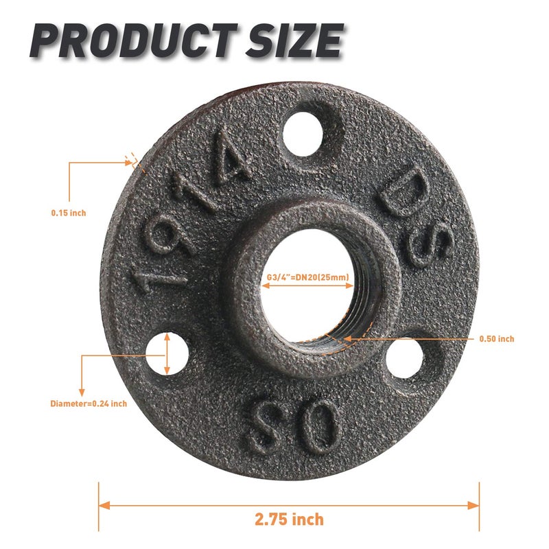 Home TZH 3/4" Floor Flange, Home TZH Malleable iron Pipe Fittings for Industrial vintage style, Flanges with Threaded Hole for DIY Project/Furniture/Shelving Decoration (20 Pack) - Image 4