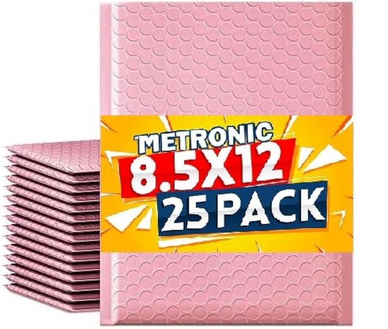 Metronic Bubble Mailers 8.5x11 Inch 25 Pack Light Pink Padded Envelopes Waterproof Bubble Mailer for Decorations Packaging, Small Business, Boutique, Packaging - Image 1
