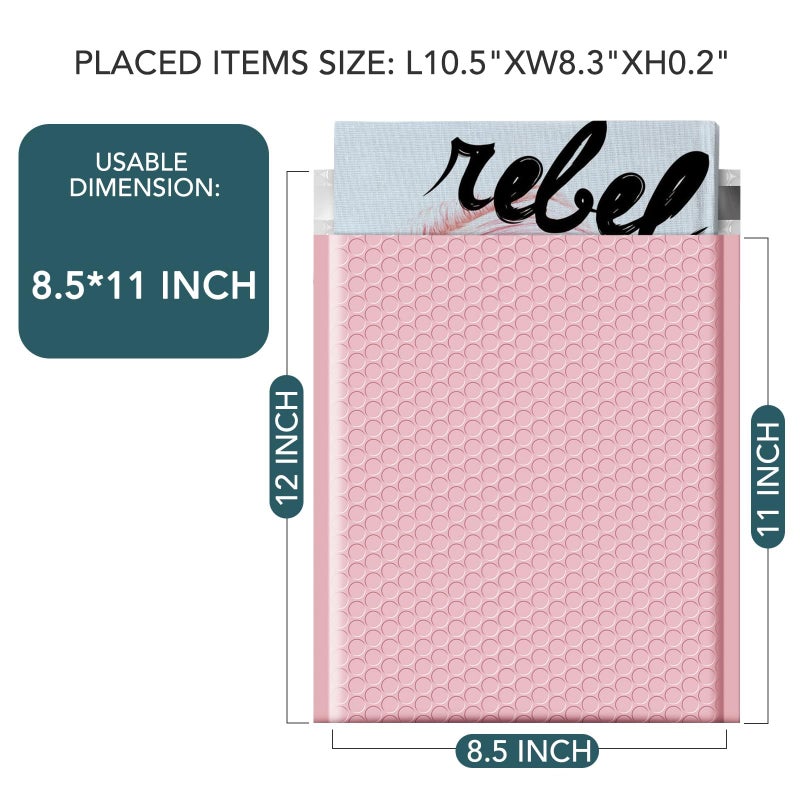 Metronic Bubble Mailers 8.5x11 Inch 25 Pack Light Pink Padded Envelopes Waterproof Bubble Mailer for Decorations Packaging, Small Business, Boutique, Packaging - Image 2