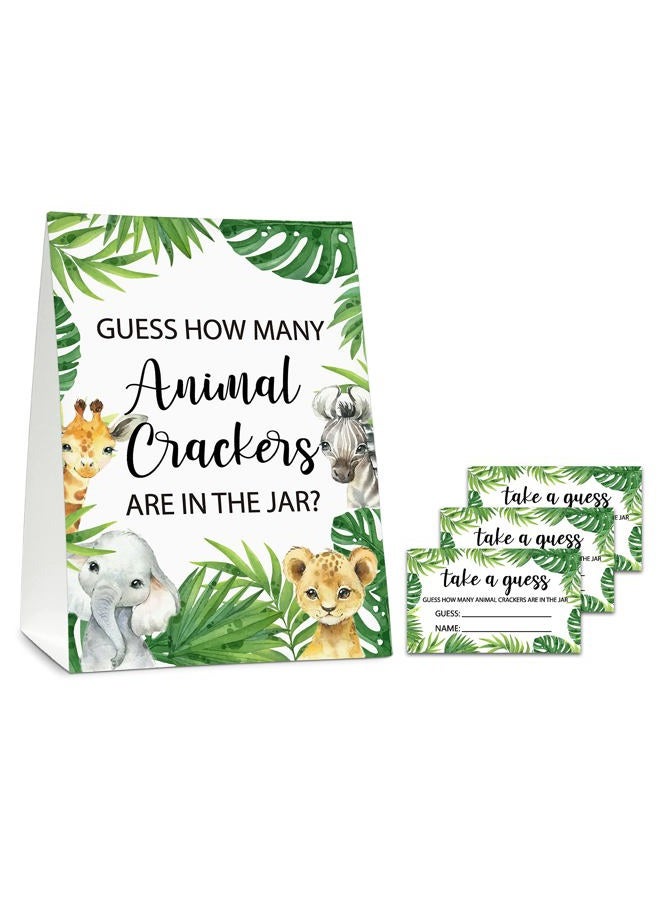 ISOVF Guess How Many Animal Crackers Baby shower Game, Jungle Animal, Safari Theme Baby Shower Game - 1 Standing sign And 50 Cards For Gender Neutral Baby Shower-LK-D05 - Image 1