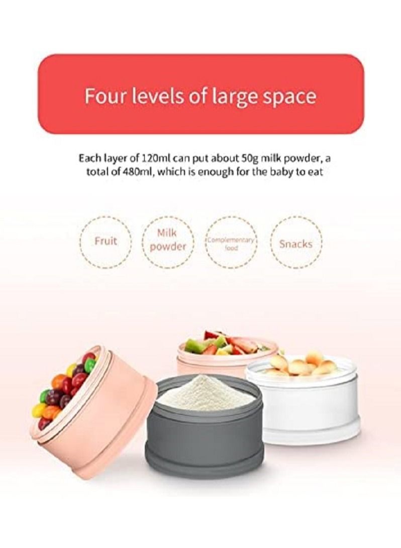 Gerenic Baby Formula Dispenser, Portable Milk Powder Dispenser, Container Baby Feeding Storage Container for Travel Non-Spill Stackable Baby Snack Storage Container BPA Free 4 Compartments - Image 3