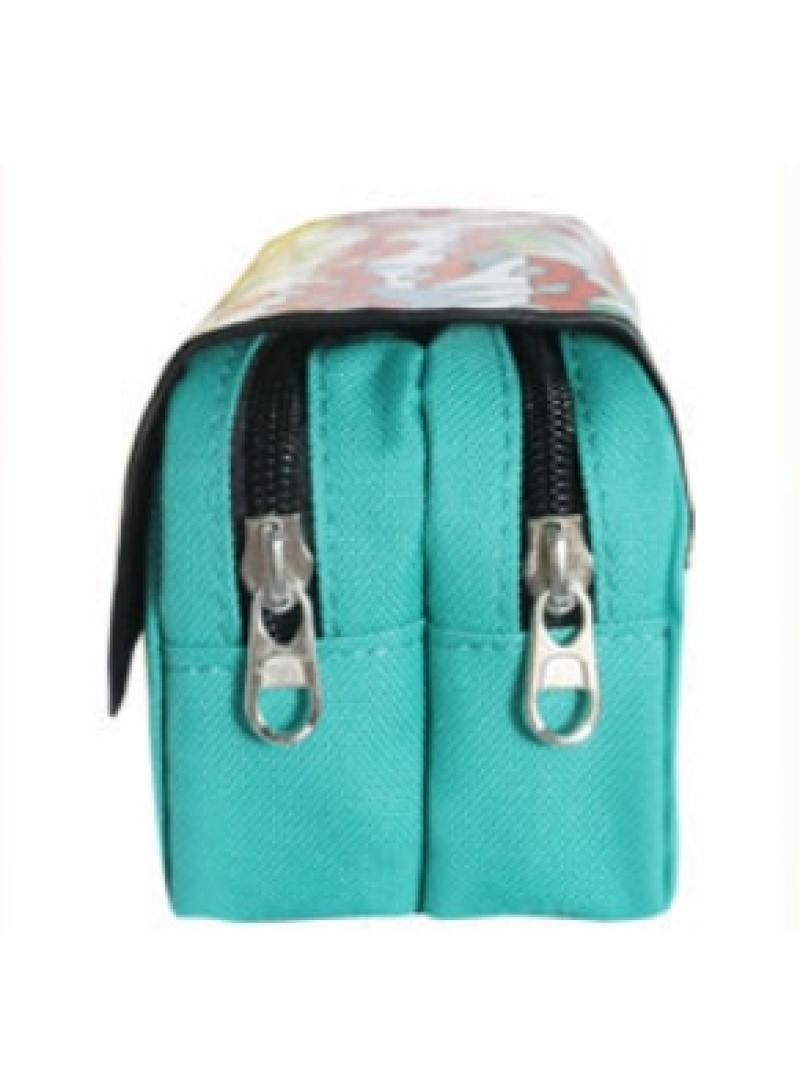 Loquat Large Capacity Cartoon Pokemon Print Pencil Case Double Canvas Zipper Pencil Bag Bluish Green - Image 2