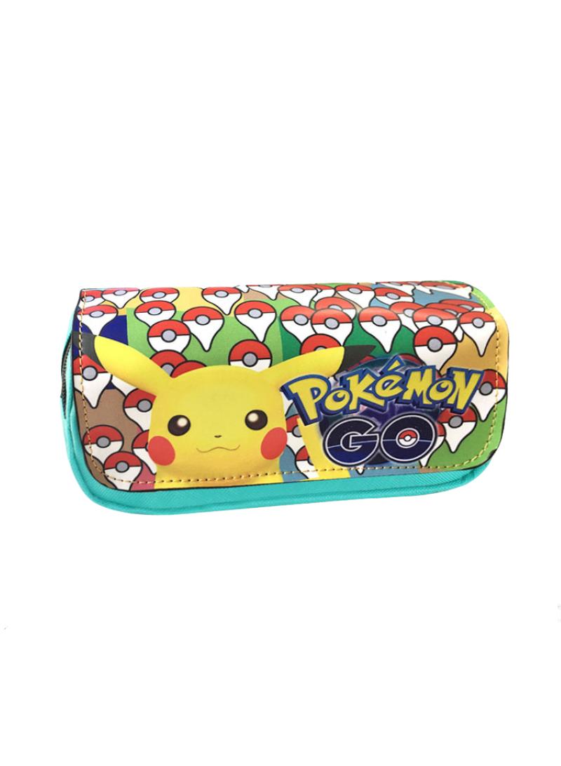 Loquat Large Capacity Cartoon Pokemon Print Pencil Case Double Canvas Zipper Pencil Bag Bluish Green - Image 1