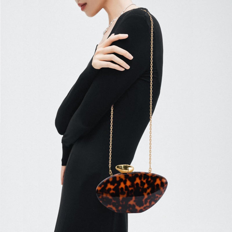 NEWROGENG Acrylic Shell Clutch Purse for Women, Marble Evening Bag with Magnetic Closure, Elegant Wedding Party Clutch Handbags, Marble Amber - Image 4