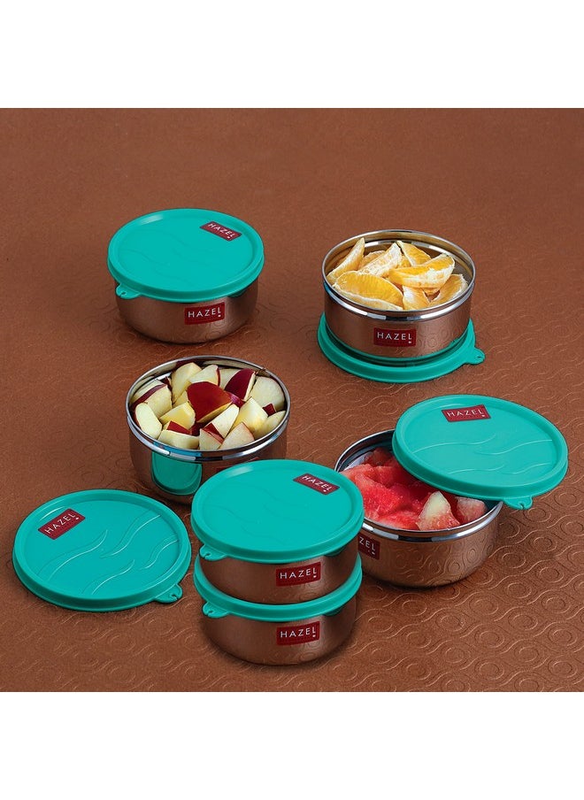 Hazel - HAZEL Storage Containers For Kitchen Airtight | Stainless Steel Air Tight Containers For Storage & Lunch Box | Container For Kitchen Storage Set Of 6, 450 Ml Each, Blue - Image 1