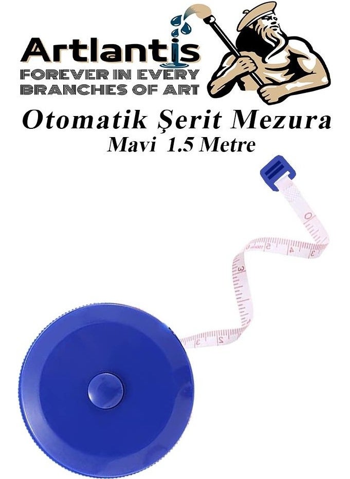 Artlantis Automatic Tape Measure 1.5 Meters Blue Color 1 Piece Round Pocket Tape Measure 150 cm Tape Measure Tailor's Measure Body Measurement Measure  - Image 2