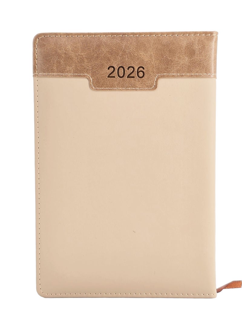 2026 A5 PU Leather Diary, Daily Planner - Beige - Image 1