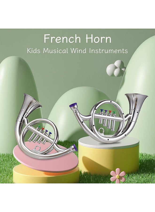 Generic French Horn with 4 Colored Coded Keys Kids Musical Wind Instruments Eco-friendly ABS Early Educational Mimic Horn for Kids Toddlers  - Image 2