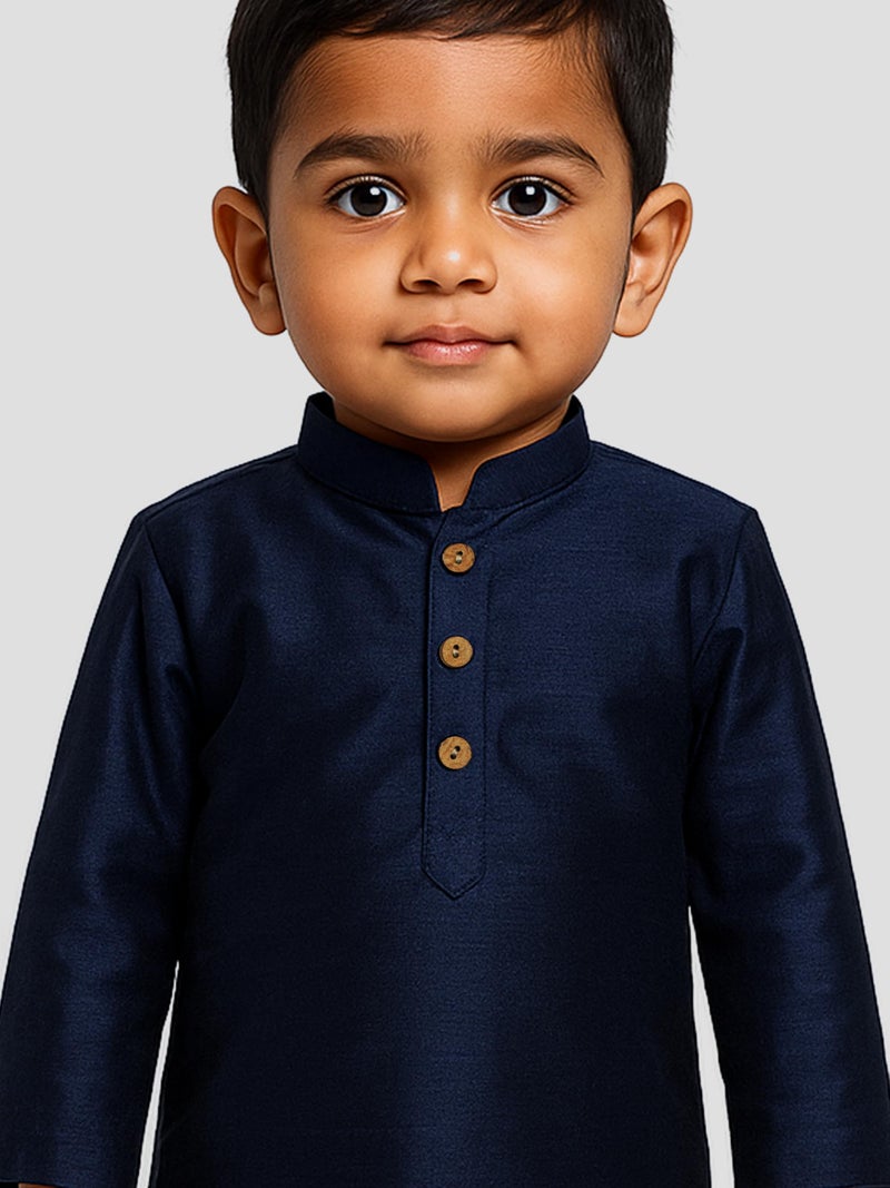 JBN Creation Boys' Navy Blue Silk Blend Kurta and Pyjama Set_VASBKNB001nPNB_26 - Image 3