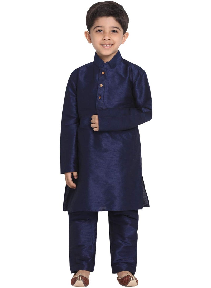 JBN Creation Boys' Navy Blue Silk Blend Kurta and Pyjama Set_VASBKNB001nPNB_26 - Image 1