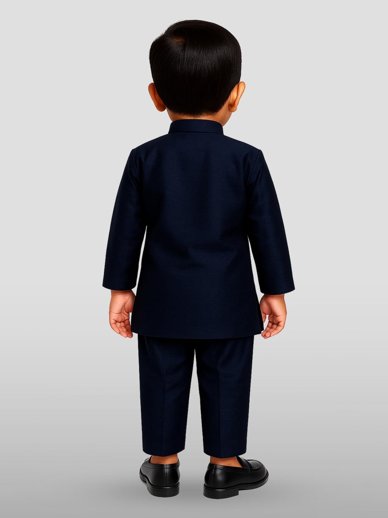 JBN Creation Boys' Navy Blue Silk Blend Kurta and Pyjama Set_VASBKNB001nPNB_26 - Image 2