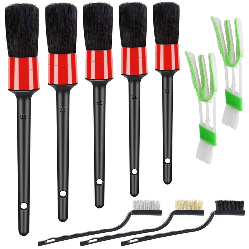 HMPLL 10pcs Auto Car Detailing Brush Set Car Interior Cleaning Kit Includes 5 Boar Hair Detail Brush3 Wire Brush 2 Air Vent Brush for Cleaning Car Interior Exterior Dashboard Engines Leather Wheel