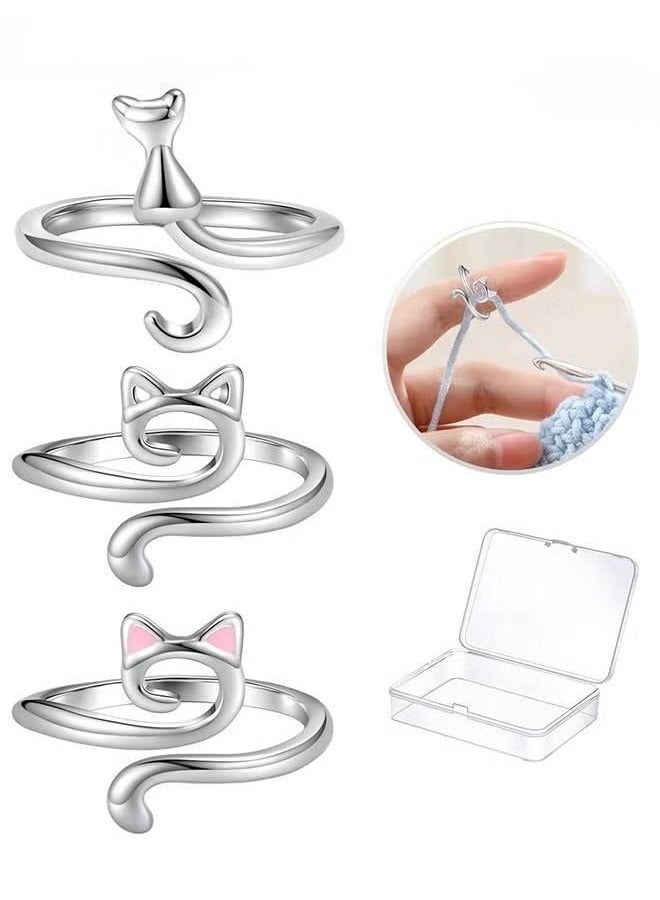 Unique 3Pcs Crochet Rings for Crocheting Adjustable Crochet Tension Ring for Finger Cat Yarn Guide Ring Knitting Crochet Accessories with Box - Image 1