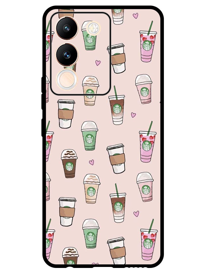 Theodor Protective Case Anti Scratch Shock Proof Bumper Cover For Vivo V29e Coffee Patterns - Image 1