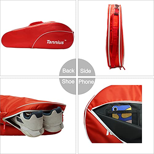 Tannius 3-5 Racket Tennis Bag, with Shoe & Phone Compartment and Protective Pad, Super Roomy and Lightweight Racquet Bag for Tennis, Badminton (Red) - Image 3