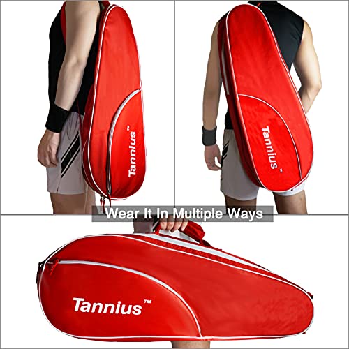 Tannius 3-5 Racket Tennis Bag, with Shoe & Phone Compartment and Protective Pad, Super Roomy and Lightweight Racquet Bag for Tennis, Badminton (Red) - Image 5