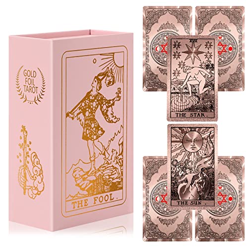 LYINGFISH Tarot Cards for Beginners Waterproof Tarot Cards with Guide Book Gold Foil with Meanings on Them 78 Classic Origina Waterproof Rider Waite Taro Deck Fortune Telling GameRose Gold - Image 1