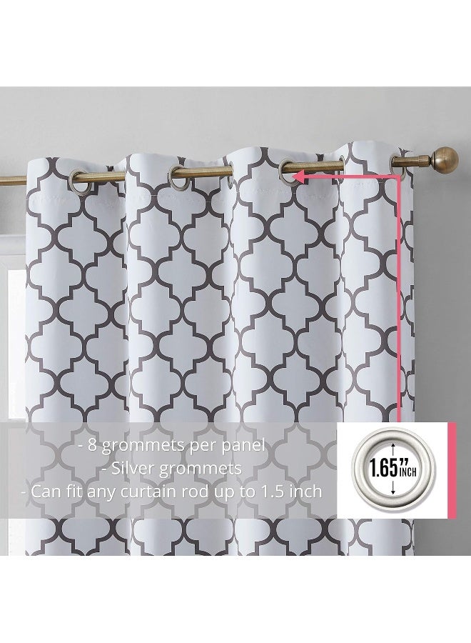 HLC.ME Lattice Print Moroccan Thermal Blackout Curtains 84 Inch - Privacy Shaded & Darkening Grommet Window Curtains Draperies for Bedroom and Living Room, Platinum White & Grey, 52 W x 84 L, 2 Panels - Image 3