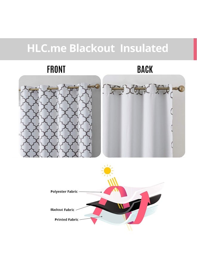 HLC.ME Lattice Print Moroccan Thermal Blackout Curtains 84 Inch - Privacy Shaded & Darkening Grommet Window Curtains Draperies for Bedroom and Living Room, Platinum White & Grey, 52 W x 84 L, 2 Panels - Image 4