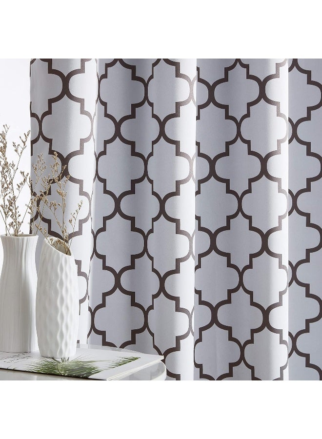 HLC.ME Lattice Print Moroccan Thermal Blackout Curtains 84 Inch - Privacy Shaded & Darkening Grommet Window Curtains Draperies for Bedroom and Living Room, Platinum White & Grey, 52 W x 84 L, 2 Panels - Image 5