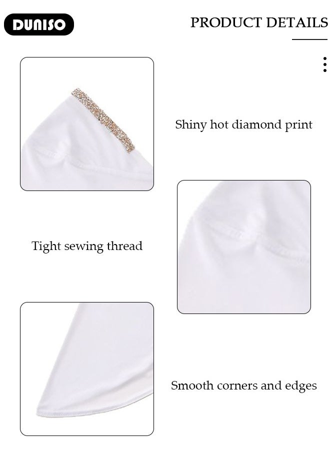 DUNISO Women Hijab Undercap Fashion Solid Color Women Under Scarf Hat Premium Headwear Soft Lady Long Hijab Scarf Lightweight Breathable Hot Diamond Islamic Muslim Hijab for Women Girls（White）  - Image 4