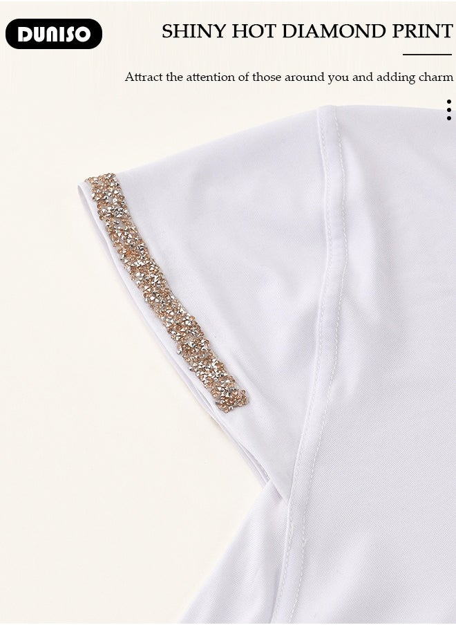 DUNISO Women Hijab Undercap Fashion Solid Color Women Under Scarf Hat Premium Headwear Soft Lady Long Hijab Scarf Lightweight Breathable Hot Diamond Islamic Muslim Hijab for Women Girls（White）  - Image 5