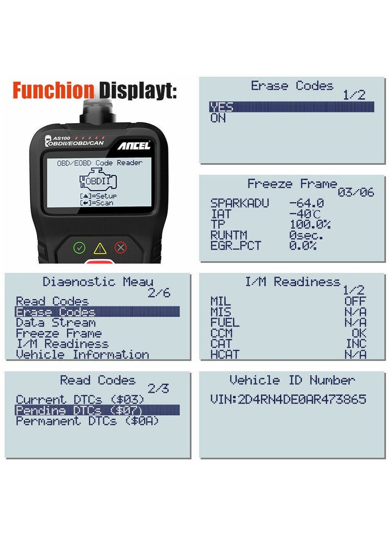 Ancel - OBD2 Scanner Code Reader Scanner Check Engine Fault Diagnostic Tool - Image 1