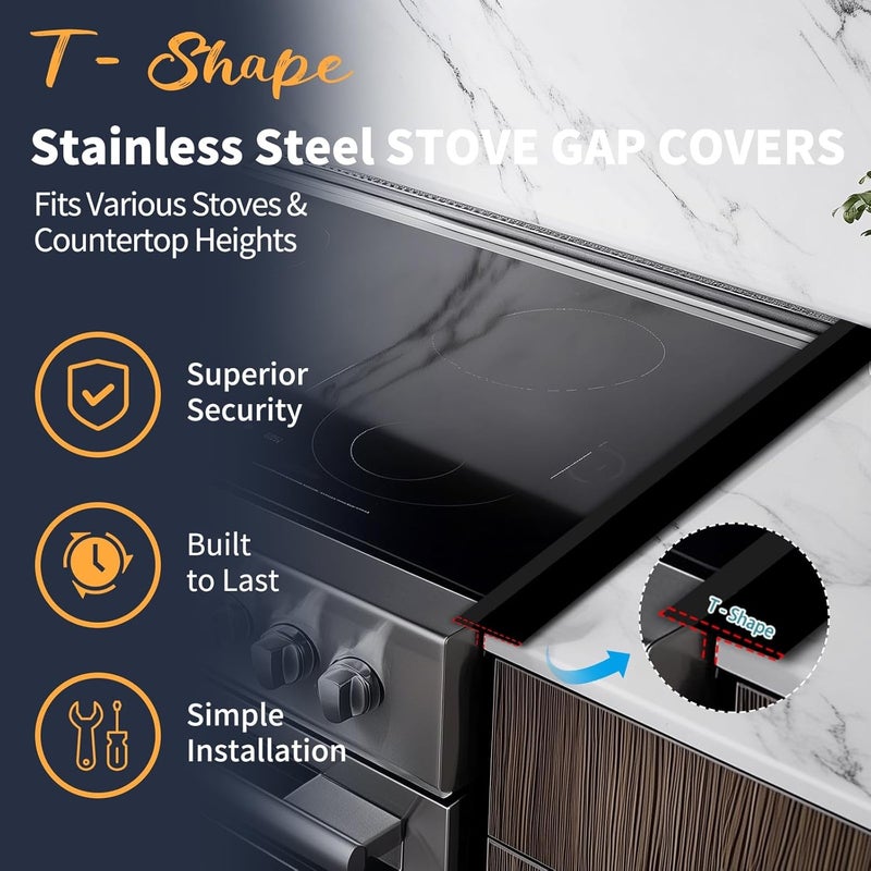 ALMCALS T-Shape Stove Gap Covers Stainless Steel, 2 Pack Stove Gap Filler Easy Retractable Length 13.8" to 27.5", Width 1.85" - Oven Gap Filler Stove Guards Range Trim Kit - Image 4