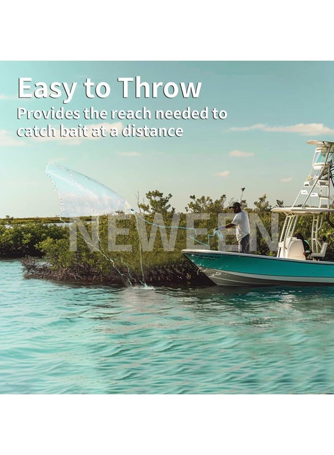 Neween Cast Net for Fishing with Shrimp Cage, American Freshwater Saltwater 4/6/8Ft Radius Casting Net Bait Trap Fish, Heavy Duty Zinc Sinker, 3/8 Inch Mesh Size - Image 2