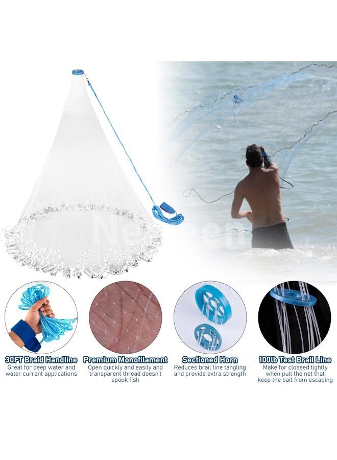 Neween Cast Net for Fishing with Shrimp Cage, American Freshwater Saltwater 4/6/8Ft Radius Casting Net Bait Trap Fish, Heavy Duty Zinc Sinker, 3/8 Inch Mesh Size - Image 5