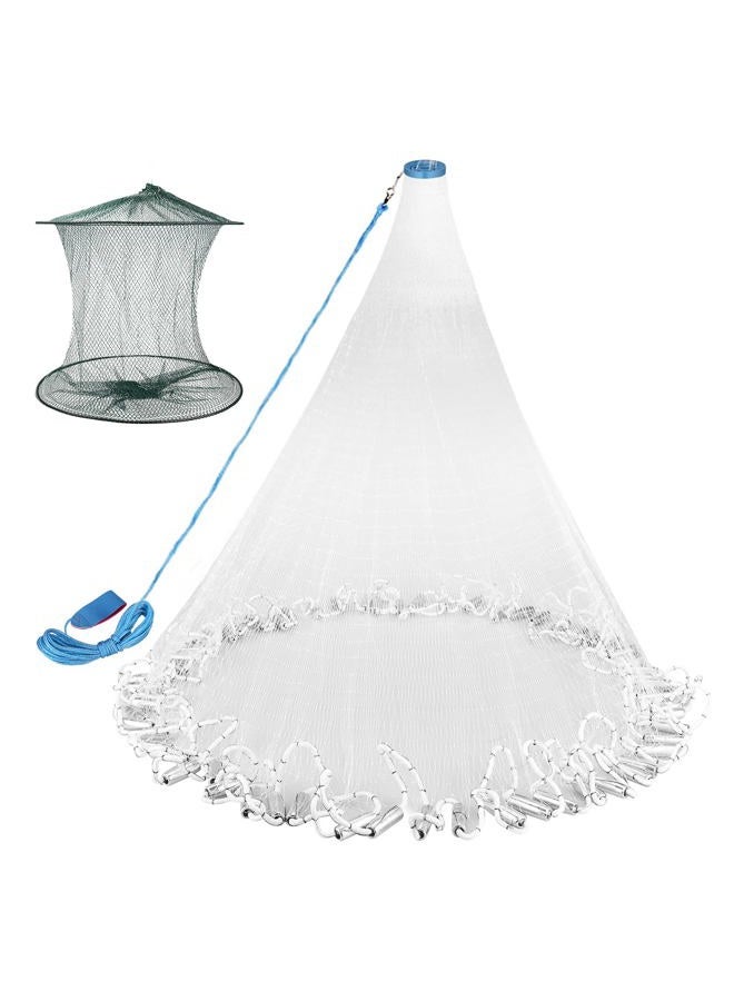 Neween Cast Net for Fishing with Shrimp Cage, American Freshwater Saltwater 4/6/8Ft Radius Casting Net Bait Trap Fish, Heavy Duty Zinc Sinker, 3/8 Inch Mesh Size - Image 1